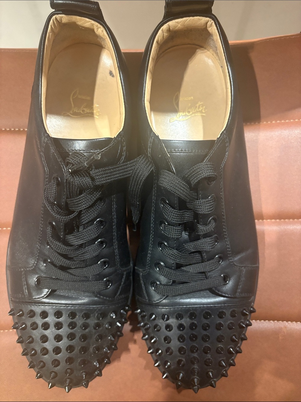 Christian Louboutin Men’s Black Leather Spike-Stud Sneakers